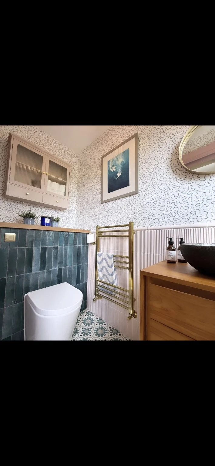 Colourful bathroom with patterned finishes