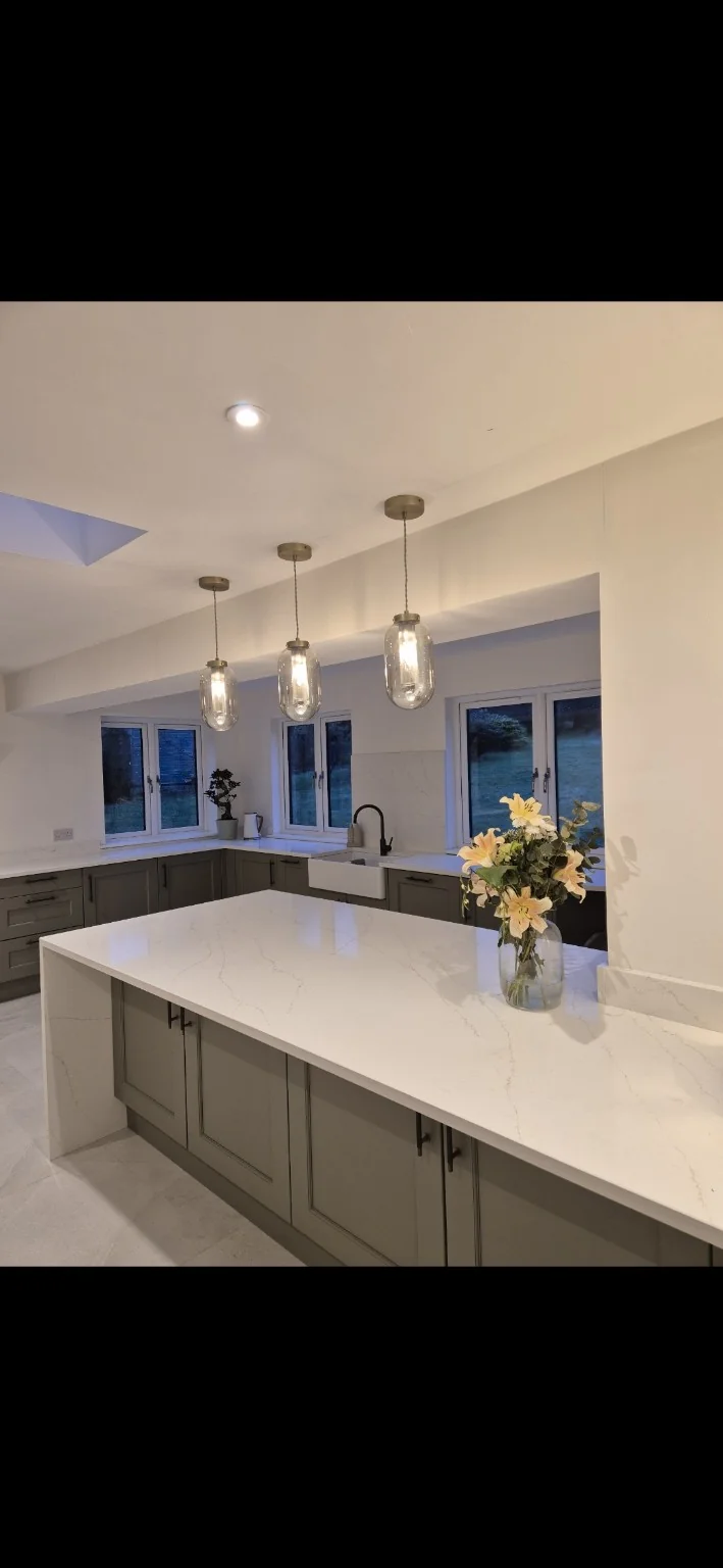Kitchen island with pendant lighting