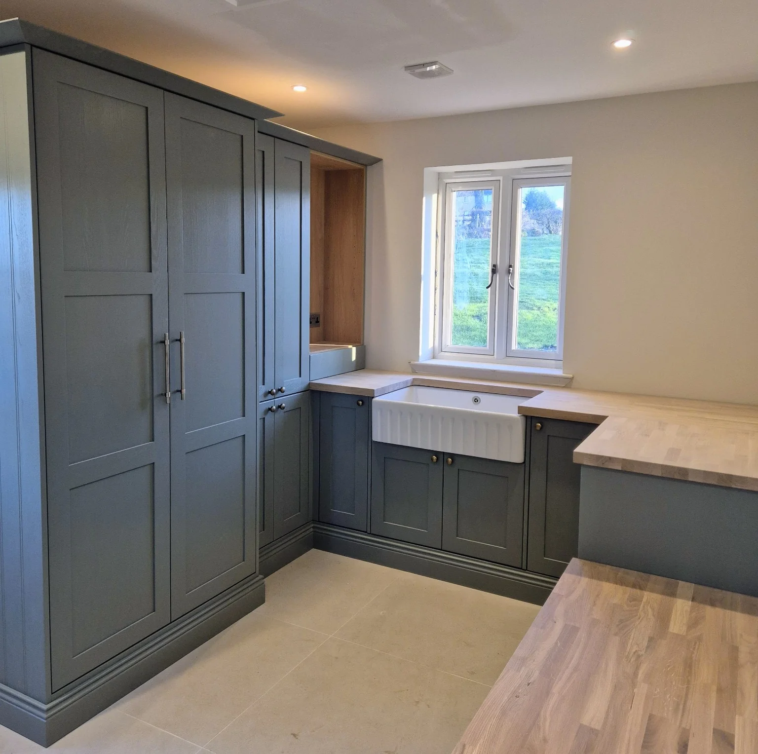 Painted shaker kitchen with oak worktops in Perth